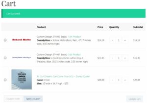 Screenshot of sample shopping cart